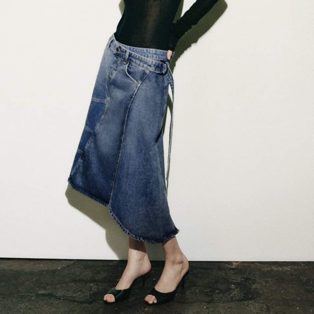 NWT ZARA ZW ASYMMETRIC DENIM SKIRT